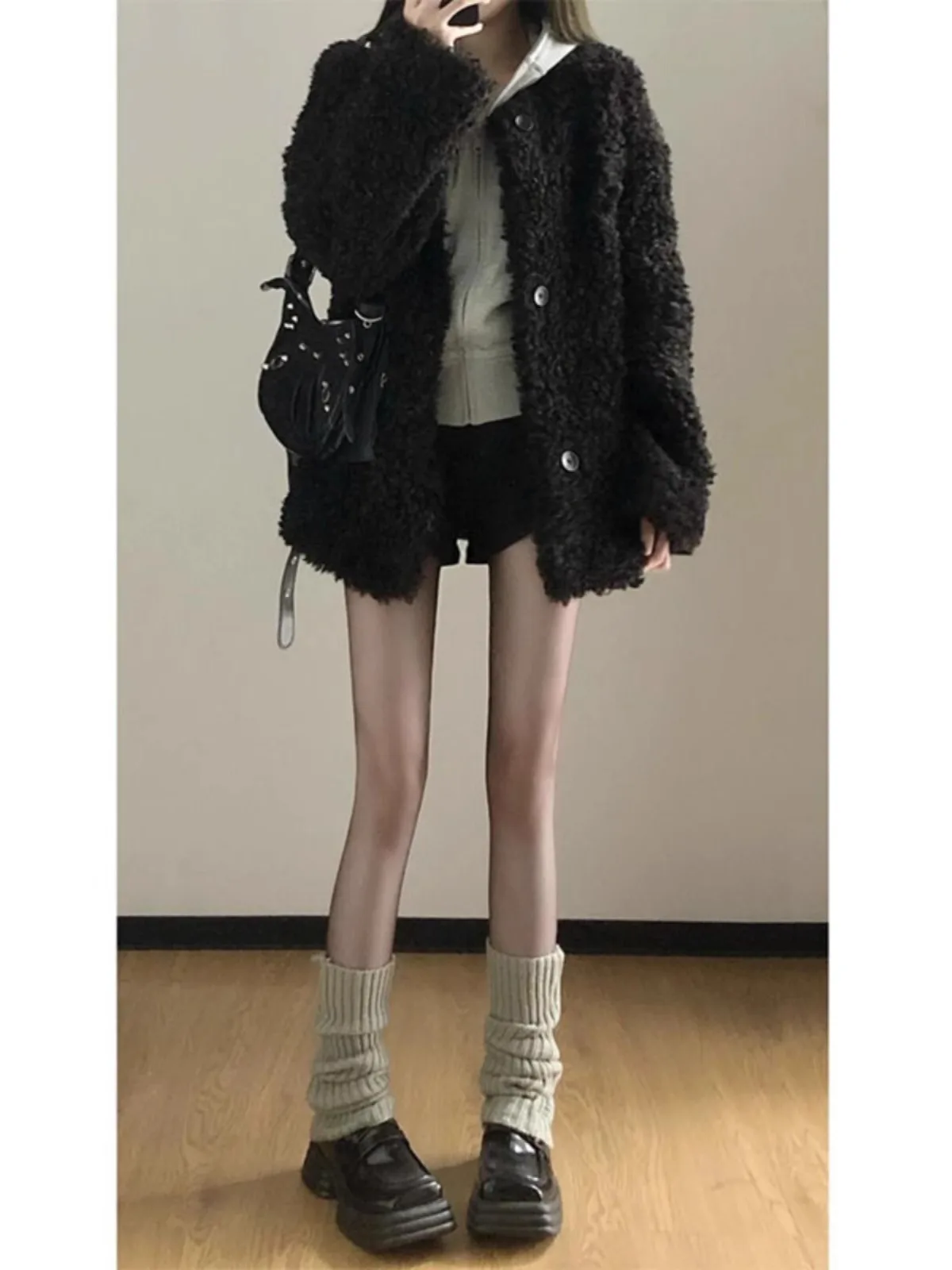 Żakiet tweedowy młodzieżowy damski wiosenny wodoodporny z kołnierzykiem, dekoltem w serek, zapinany na guziki, artystyczny, w stylu japońskim, z szarfami, sportowy, z panelami.