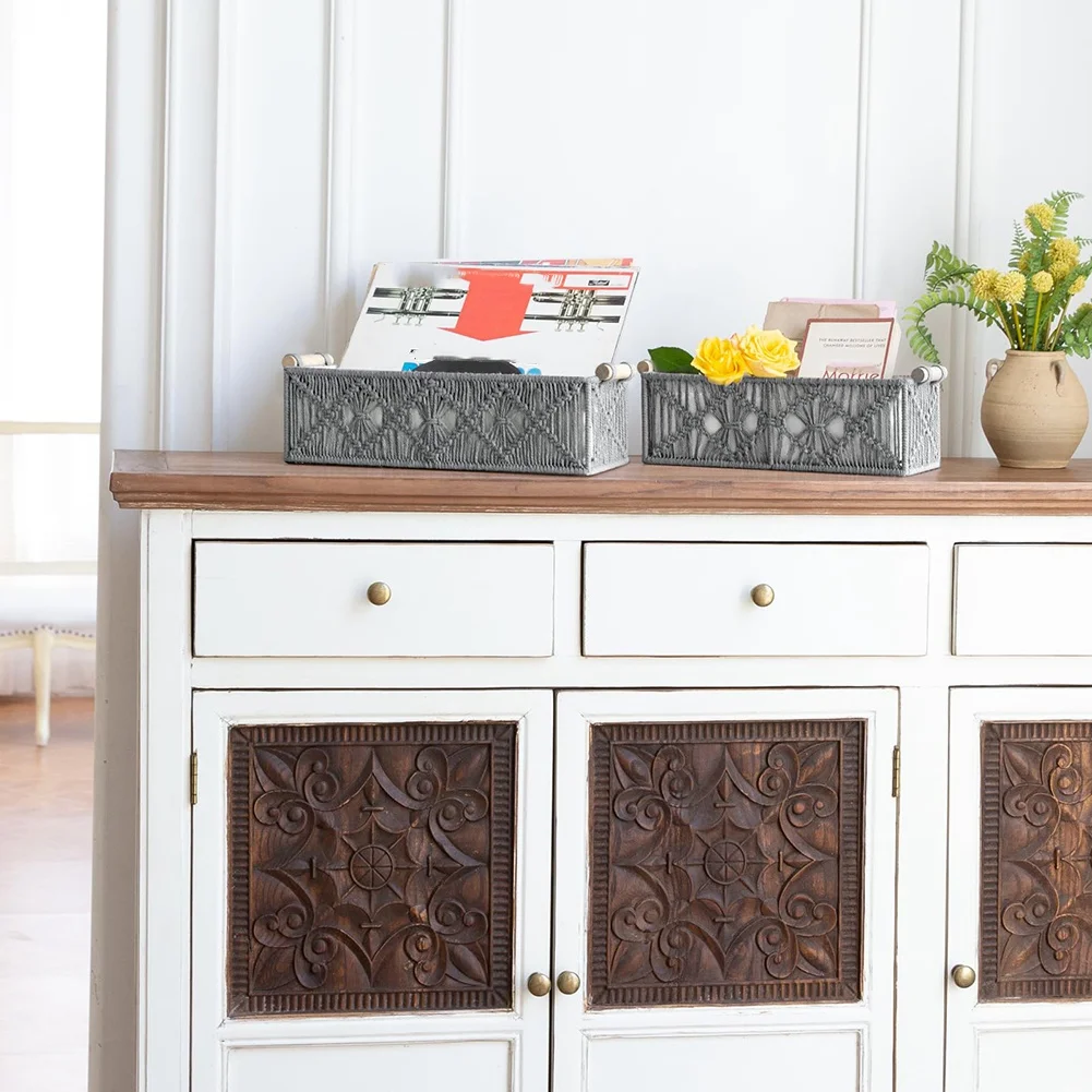 

ABJS Корзины для хранения макраме Декор в стиле бохо Коробка ручной работы Тканая столешница Полка для унитаза Органайзер для шкафа, набор из 2 шт., B