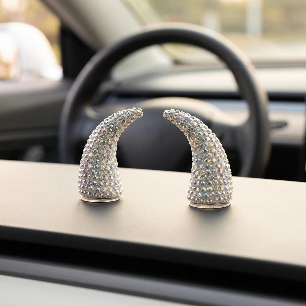Dashboard Ornament Rhinestone Devil Horns Anti-Slip Resin Car Decor for Auto Car Interior Modification Accessories  ﻿