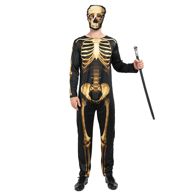 Homem halloween dia dos mortos trajes esqueleto fantasma assustador cosplay carnaval purim desfile discoteca bar rpg playing vestido de festa