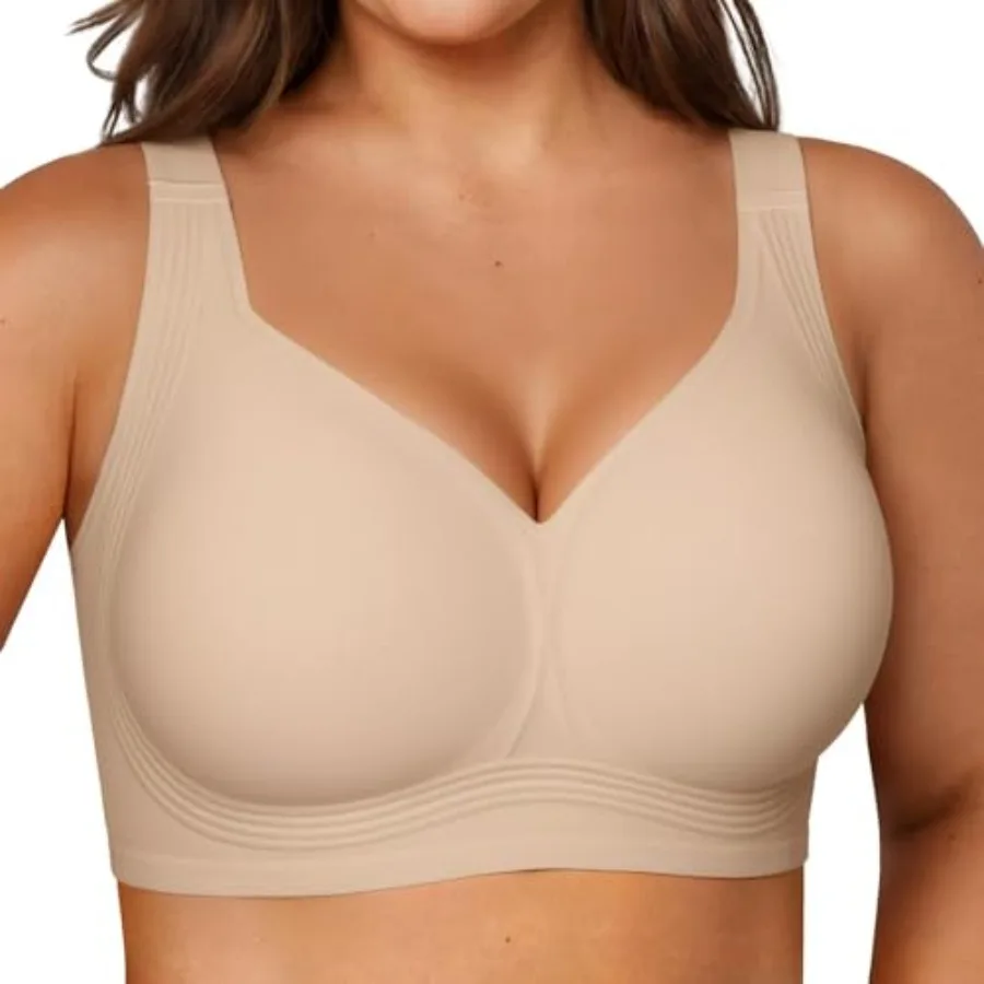 

Vertvie Jelly Bras for Women Plus Size Minimizer Soft Wireless Push Up Bra Full Supportive Older Lift Back Coverage Bralette