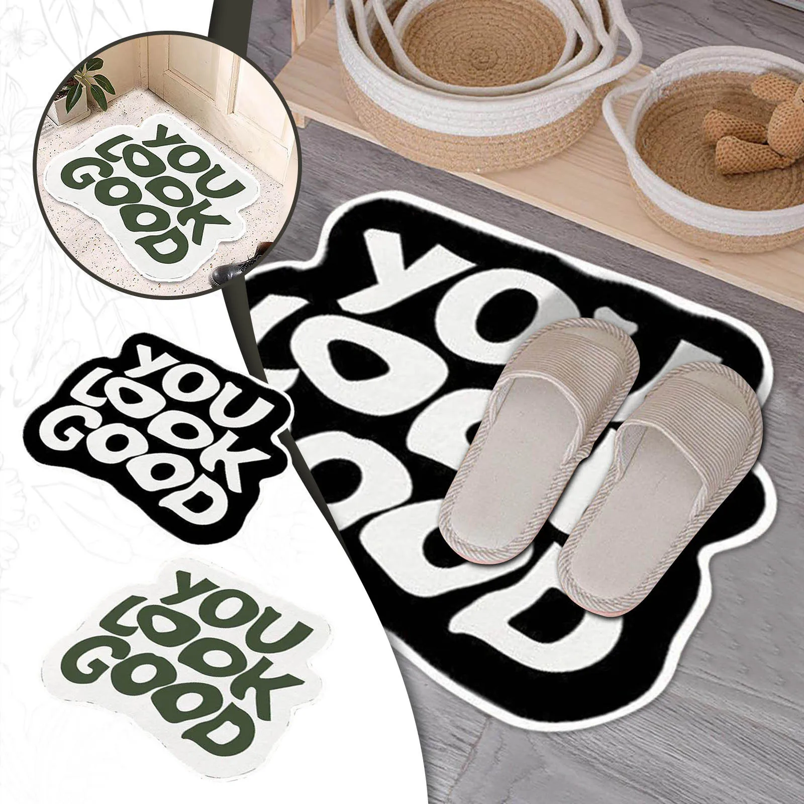 You Look Good Bath Mat Anti-Slip Bath Mat Bathroom Rug Absorbent Bath Mat Creative English Letter Bathroom Mat 54*64CM