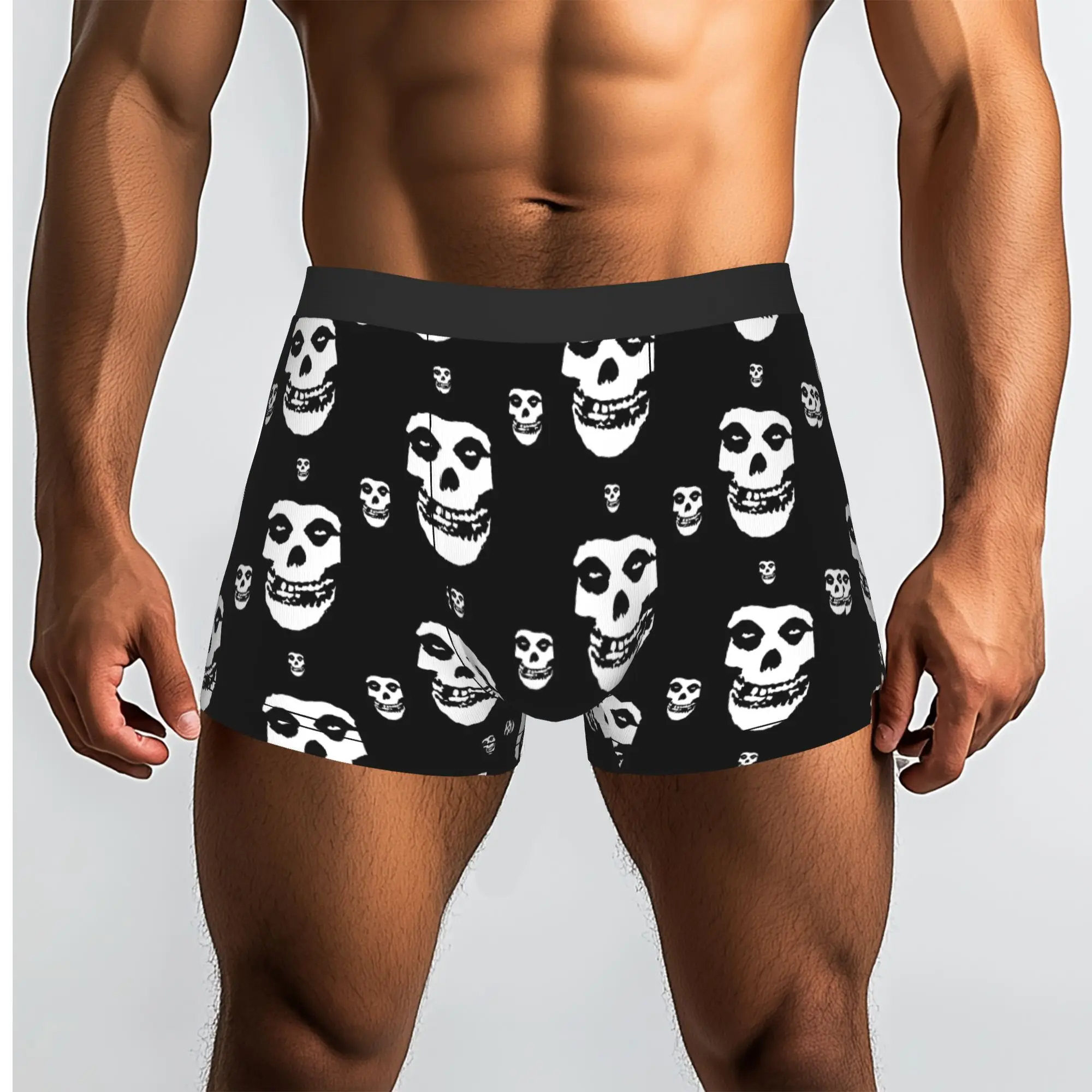 Custom Male Funny Rock Punk Band Misfits Skull Face Pattern Underwear Heavy Metal Boxer Briefs Soft Shorts Panties Underpants
