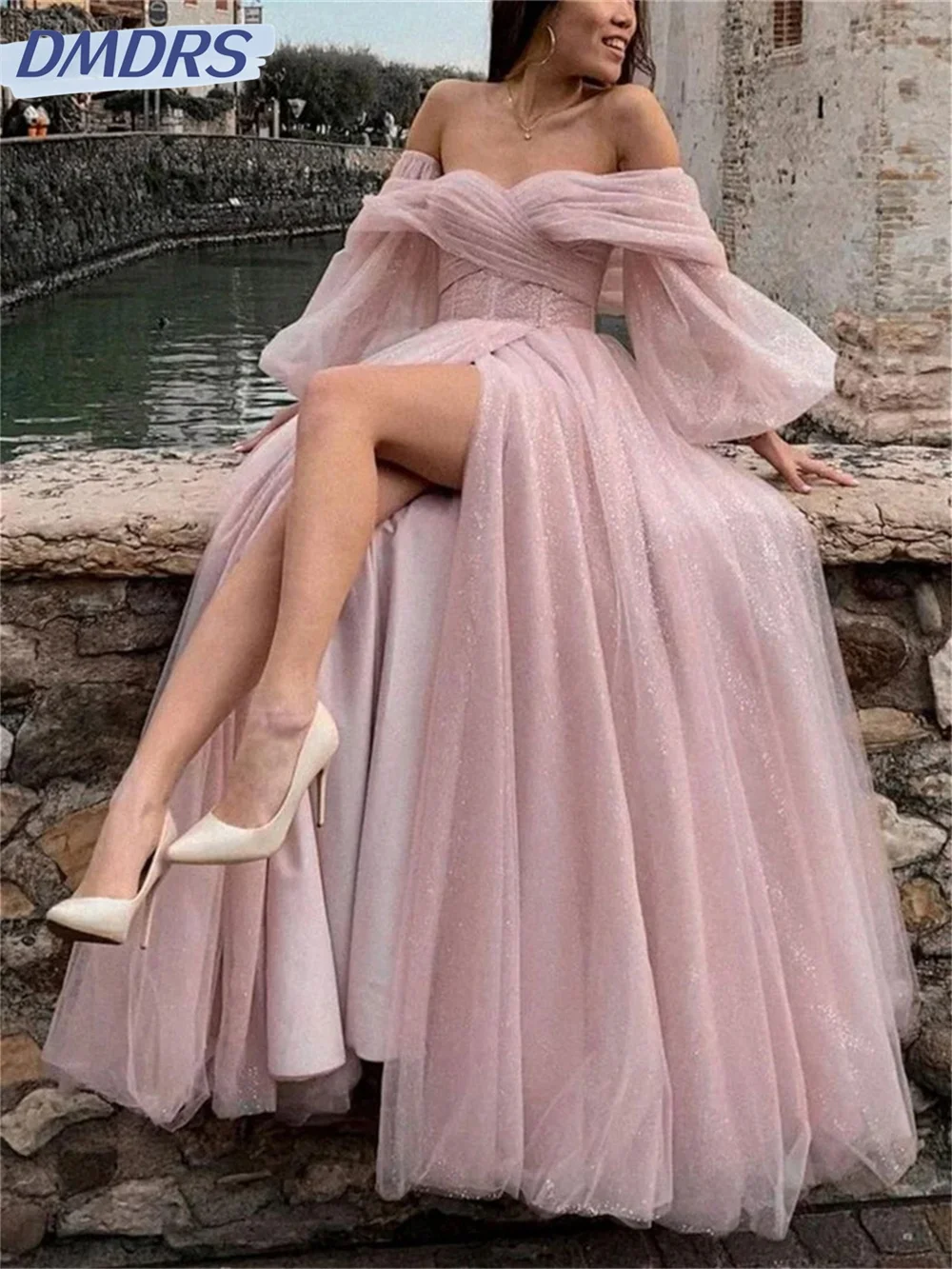 Charmante robe de soirée à épaules dénudées en tulle classique, robe de soirée sexy, fente latérale, longueur au sol, quelque soit, éducatif, 2024