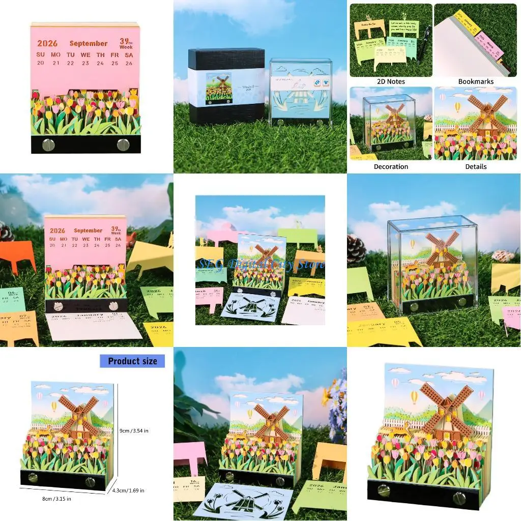 

U75B Twenty twenty six Whirling Fan Calendar With Constructed In Light Papercraft For Desk Organization And Gift Offering