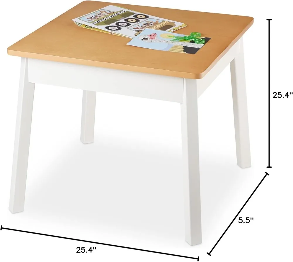 طاولة مربعة خشبية للأطفال لغرفة اللعب - سهلة التجميع بلمسة نهائية طبيعية أو بيضاء