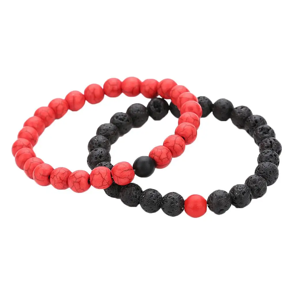 Unisex Natural 8mm Red Pine Lava Stones Energy Beads Handmade Meditation Stretch