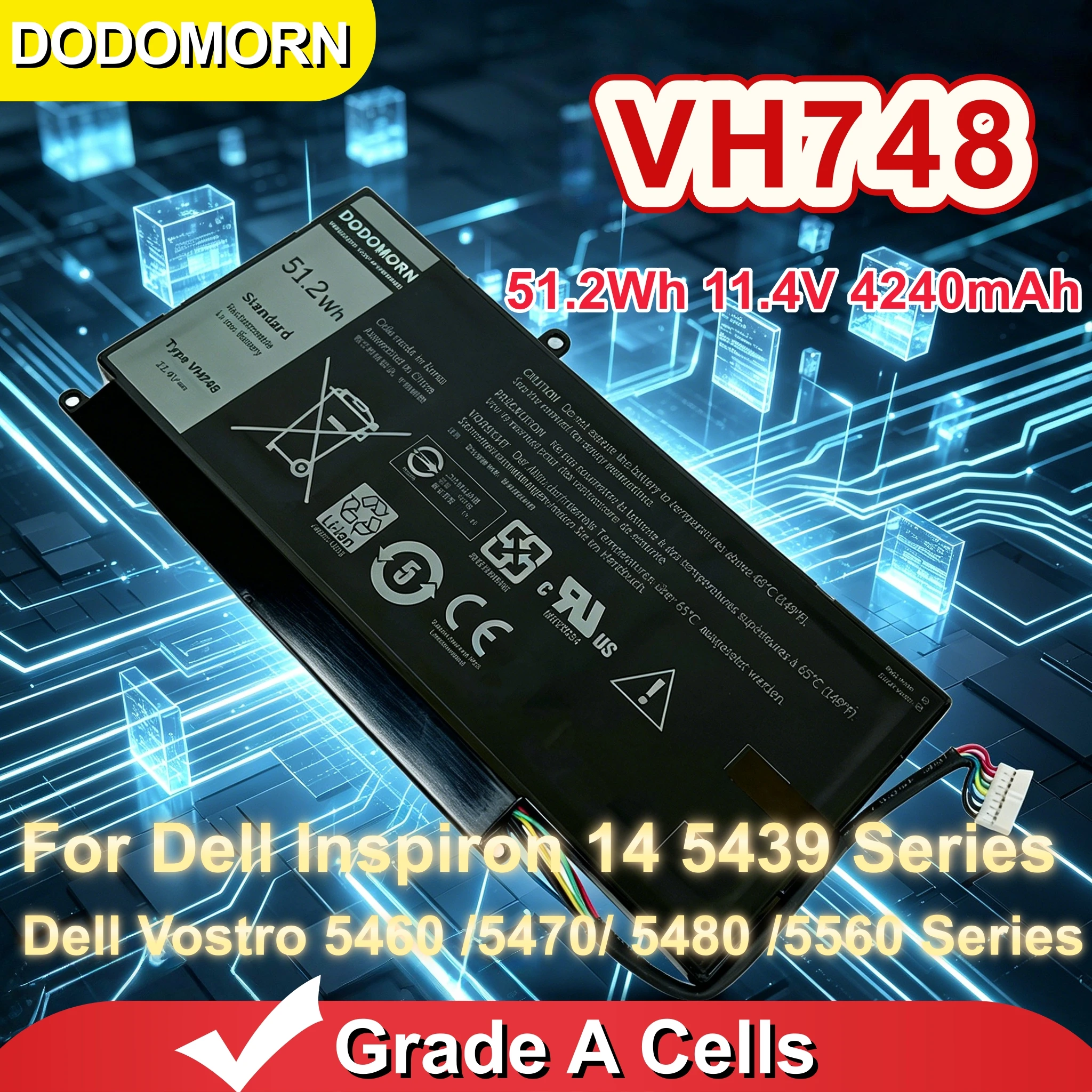 

High quality VH748 Laptop Battery For DELL Vostro 5460 5470 5560 14 5480 For Inspiron 14 5439 V5460D-1308 V5460D-1318 5470D-1328