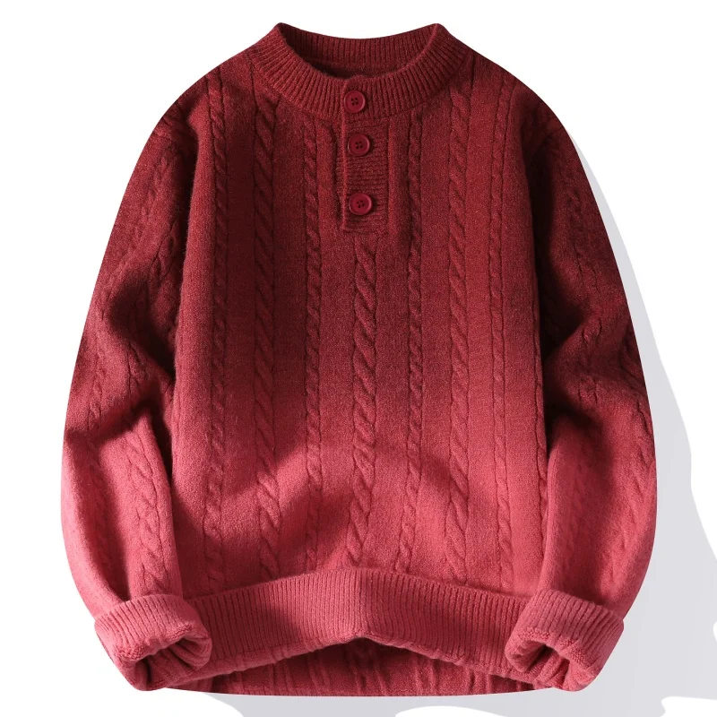 men's autumn winter long sleeves knit sweater round neck button new model gradient keep warm pullover leisure fashion trend tops