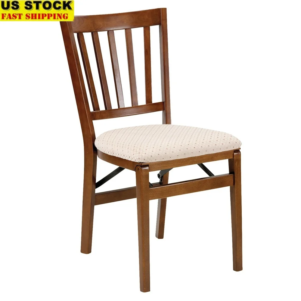 

Folding Hardwood Chair Set of 2 with Padded Upholstered Seat and Steel Mechanism Indoor Extra Seating and Storage