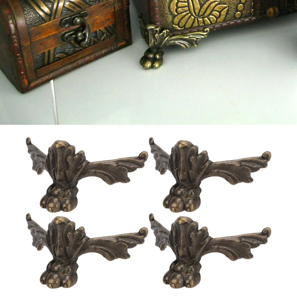 4PCS Angle Code Vintage Wooden Box Feet Bronze Four Sides Fixed Jewelry Box Legs Zinc Alloy Decorative Legs Wooden Cases