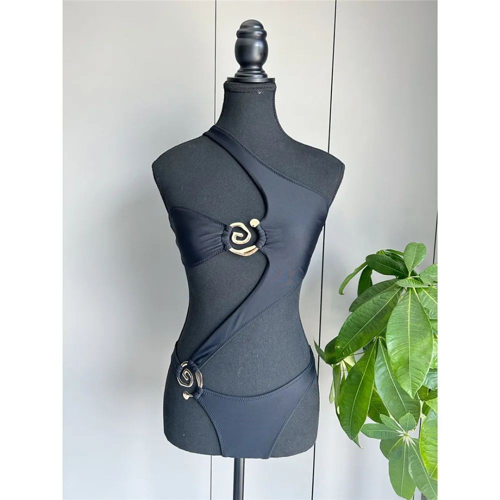 غير المتماثلة واحد الكتف قطع النساء ملابس السباحة قطعة واحدة ملابس السباحة الإناث حلقة معدنية عالية الساق قطع الاستحمام ثوب السباحة السباحة #3