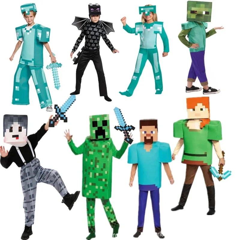 2025 nuevo juego infantil Creeper Animal caballo personaje traje armadura de diamante Steve Cosplay disfraces niños Halloween carnaval fiesta C ☆ ☆