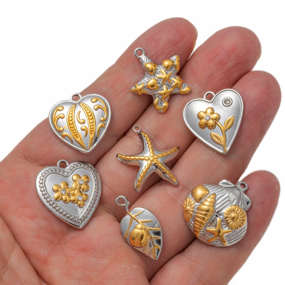 2Pcs 18K Gold Plated Stainless Steel Charms Colorful Shell Moon Irregular Circular Pendant For DIY Necklace Jewelry Making image 3
