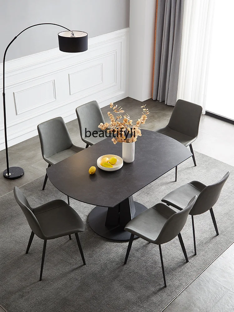 Italian Stone Plate Dining Table Square and round Dual-Use Rotating Retractable Multifunctional Deformation Dining Table