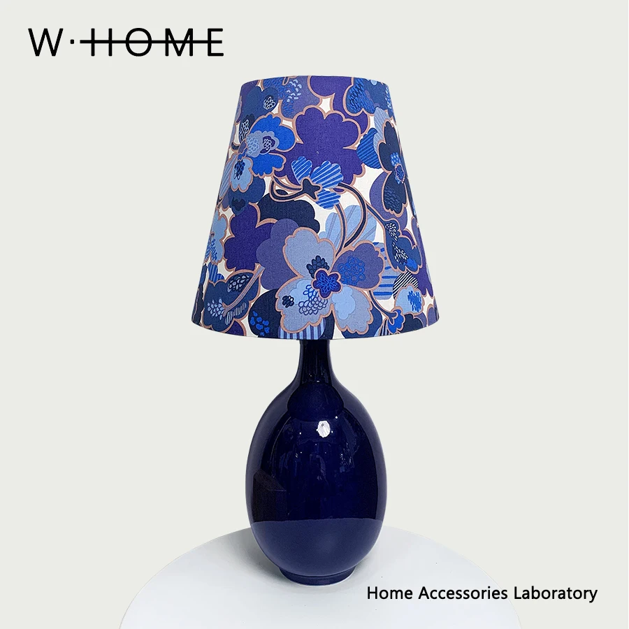 Deep Blue Flower Fabric Desk Lamp Imported Liberty Fabric Middle Creative Bedroom Atmosphere Lamp Gift