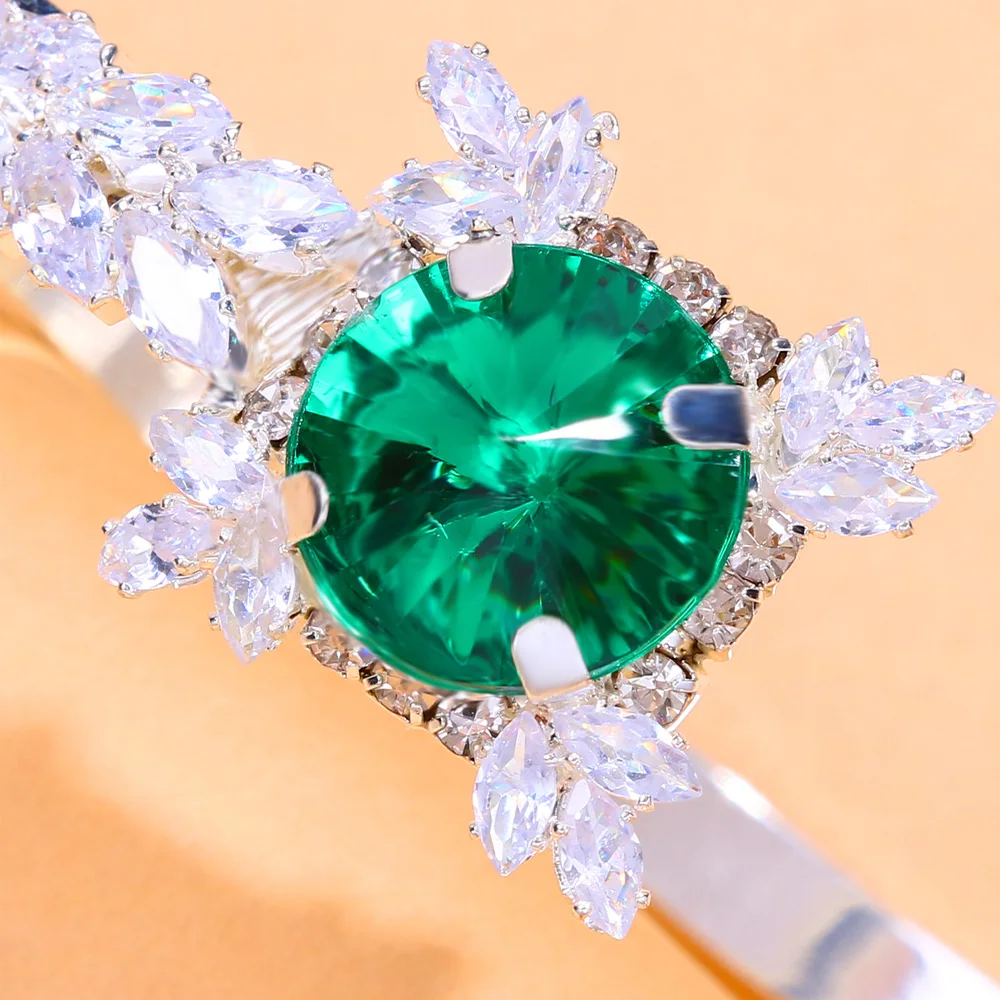 Luxury Zirconc Green Bracelet Jewellery for Women Charm CZ Bangle Full Wedding Female Bridesmaid Hand Palm Bracelets Gift
