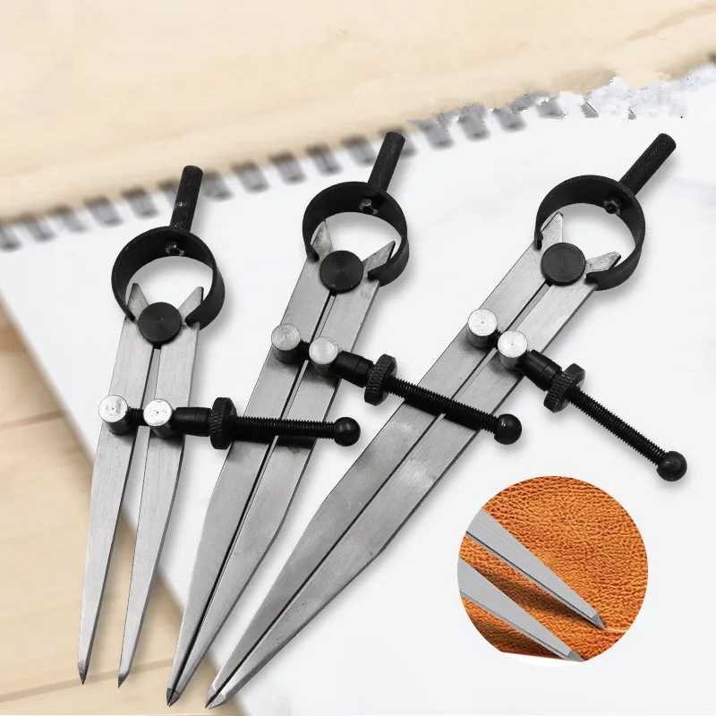 Adjustable Leather Compass Lockable Carbon Steel Divider Wing Creaser DIY Leathercraft Rotating Line Scribing Gauge Caliper Tool