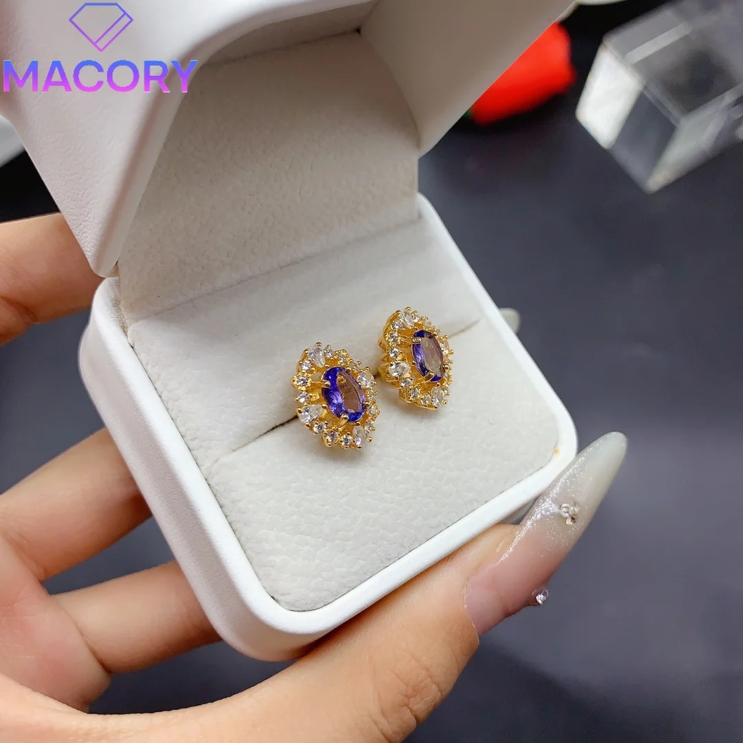 Only beauty natural tanzanite earrings silver 925 female free shipping 2024 fashion women's earrings luxury jewelry.