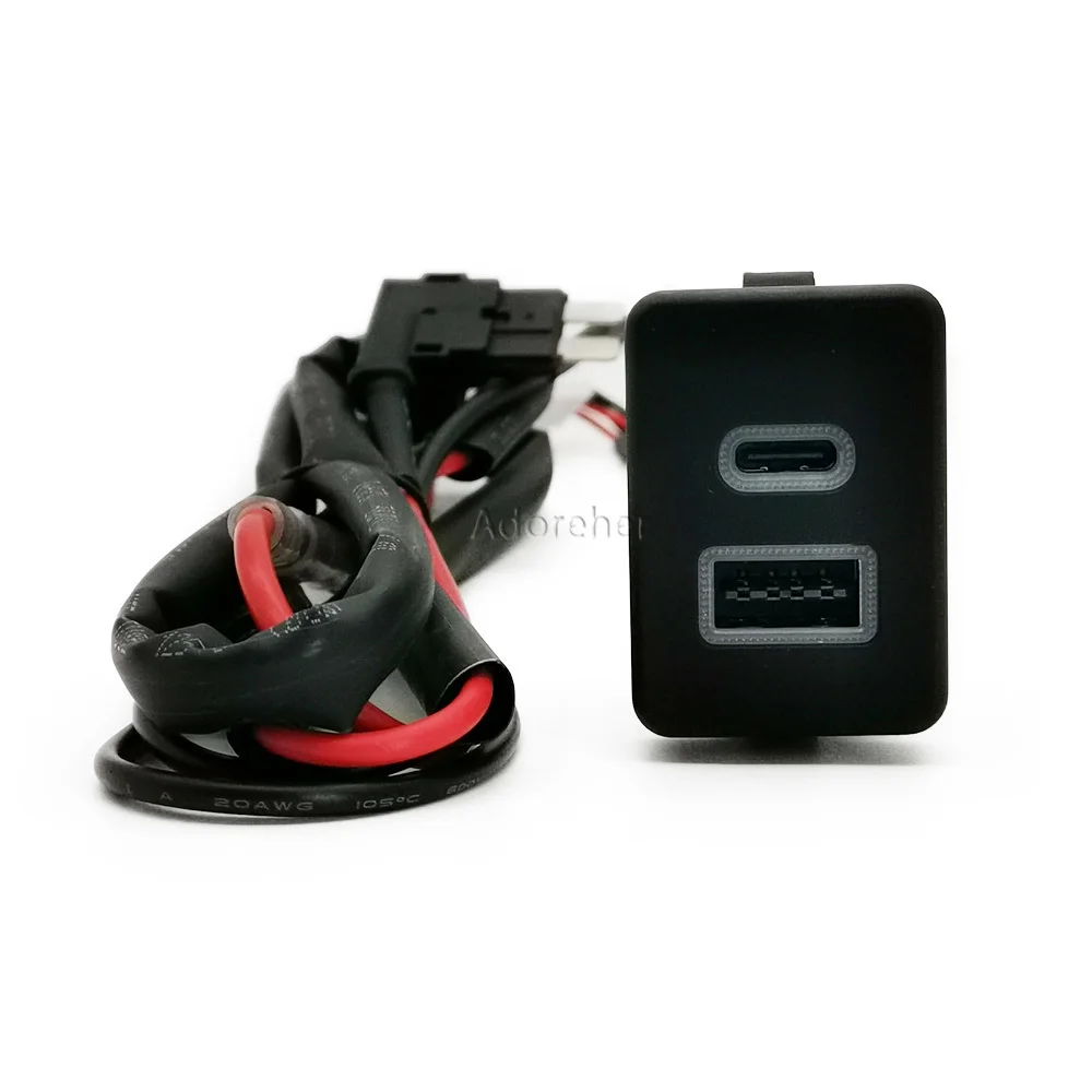 Red LED New Car USB Charger PD Fast Charger QC 3.0 Dual Fast Charger TYPE C Adaptor Button Fit for Ford Transit Accessories