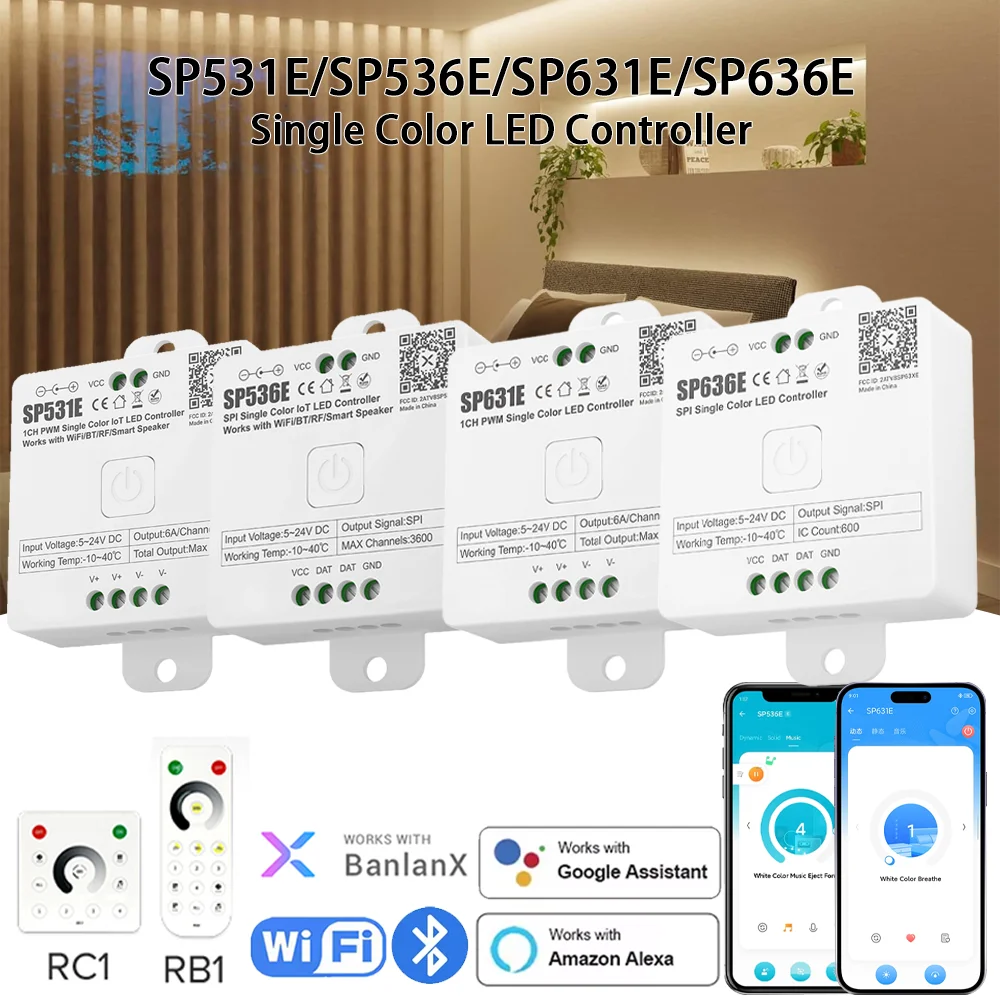 DC5V 12V 24V SP531E SP536E SP631E SP636E Single Color LED Controller Wifi BT  Remote Control for Single Color LED Light Strips