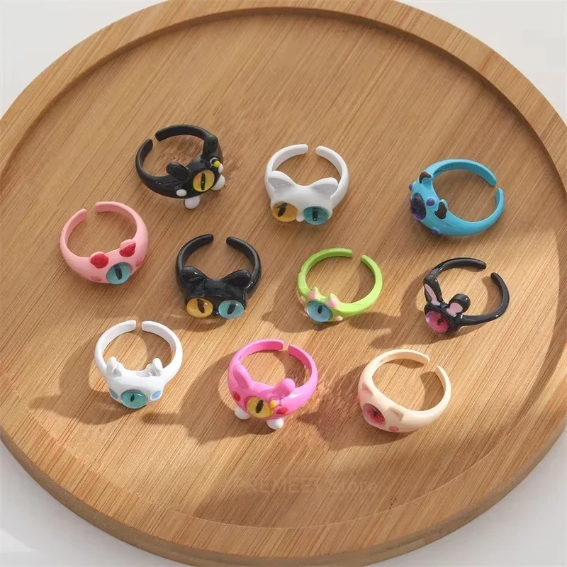 34 Styles New Big Eyes Cute Ring Punk Colorful Monster for Women Fashion Sweet Cat Eye Open Couple Ring Party Finger Accessories