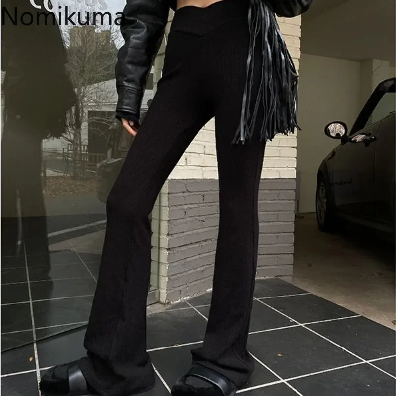 

2024 New Bottoms High Waist Tunic Wide Leg Pants for Women Solid Color Casual Fashion Trousers Knitted Korean Pantalon Femme