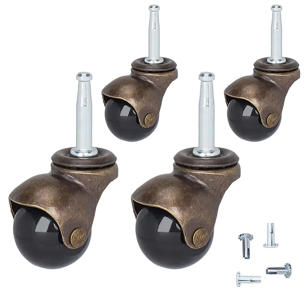 4 Pcs Gold Furniture Caster Ball with Rod Wheel Set of Replacement Chair Heavy Duty Wheels Office Casters Computer