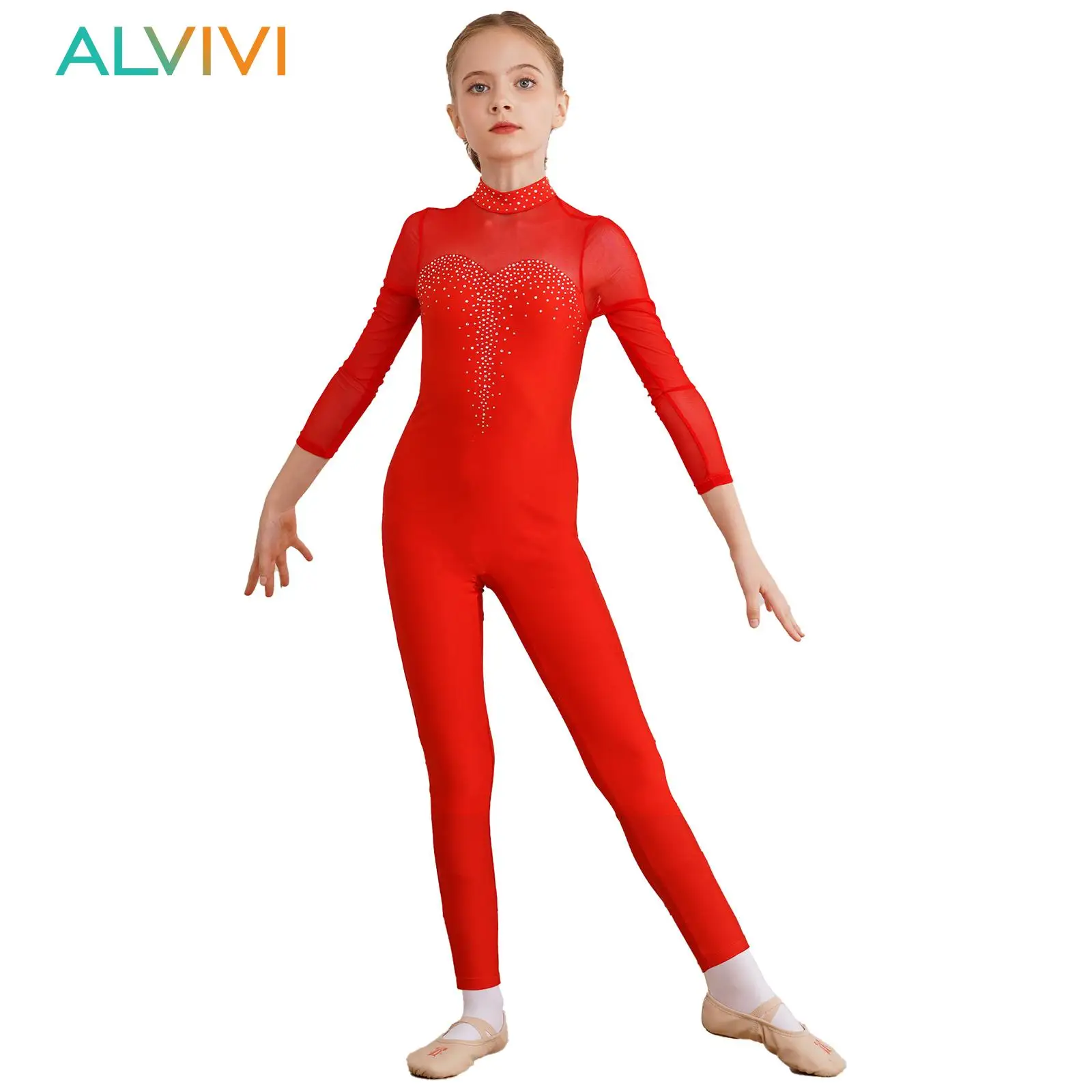 

Детские комбинезоны для фигурного катания для девочек, блестящий комбинезон со стразами, боди с длинными рукавами, гимнастический костюм для балета и танцев