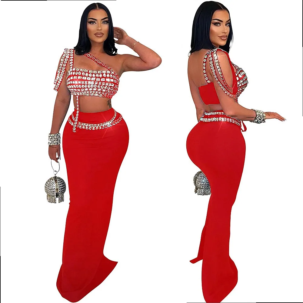 Fashion Cami Top Sequin Sparkle Short Sleeveless Blouse Tee with Matching Bodycon Mini Skirt Set