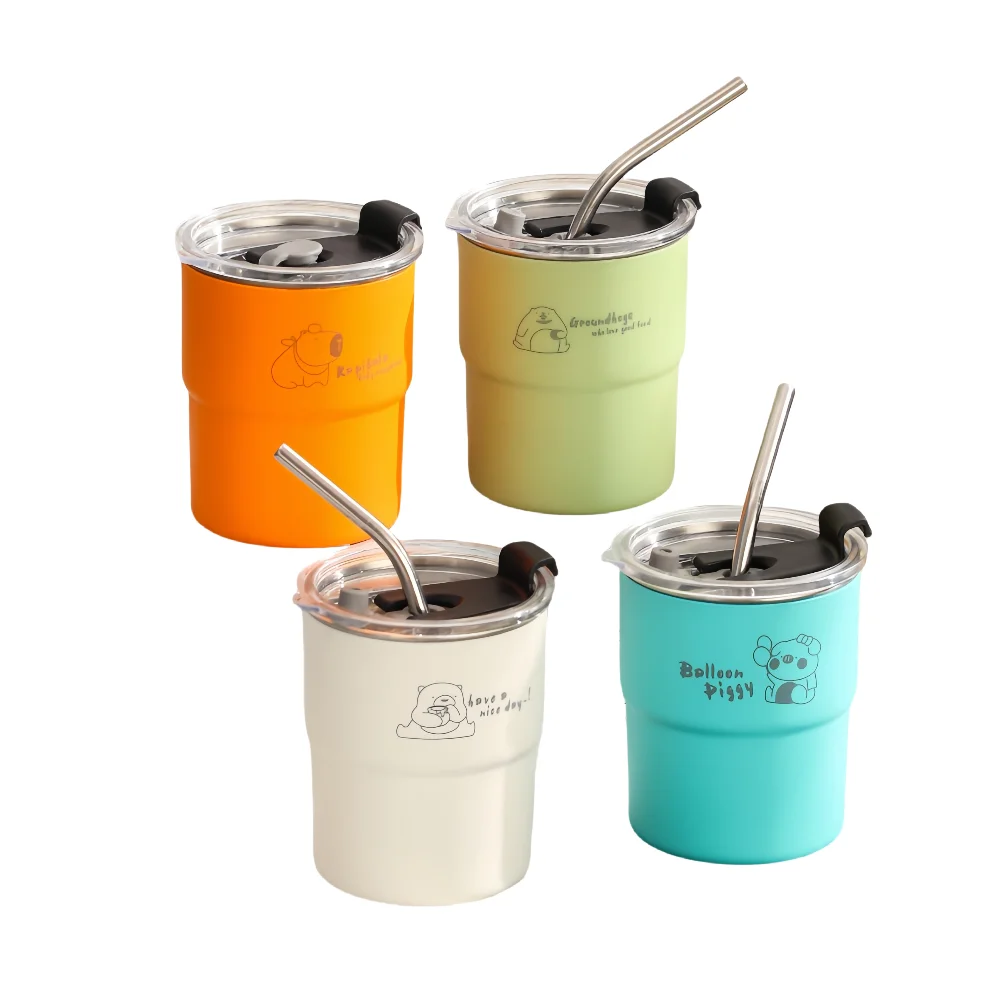 10-Unzen-Kaffeetassen-Set mit Strohhalm und Deckel, Edelstahl 304, tragbarer Outdoor-Becher, Büro, abnehmbare Innenbecher, Heim-Wasserbecher