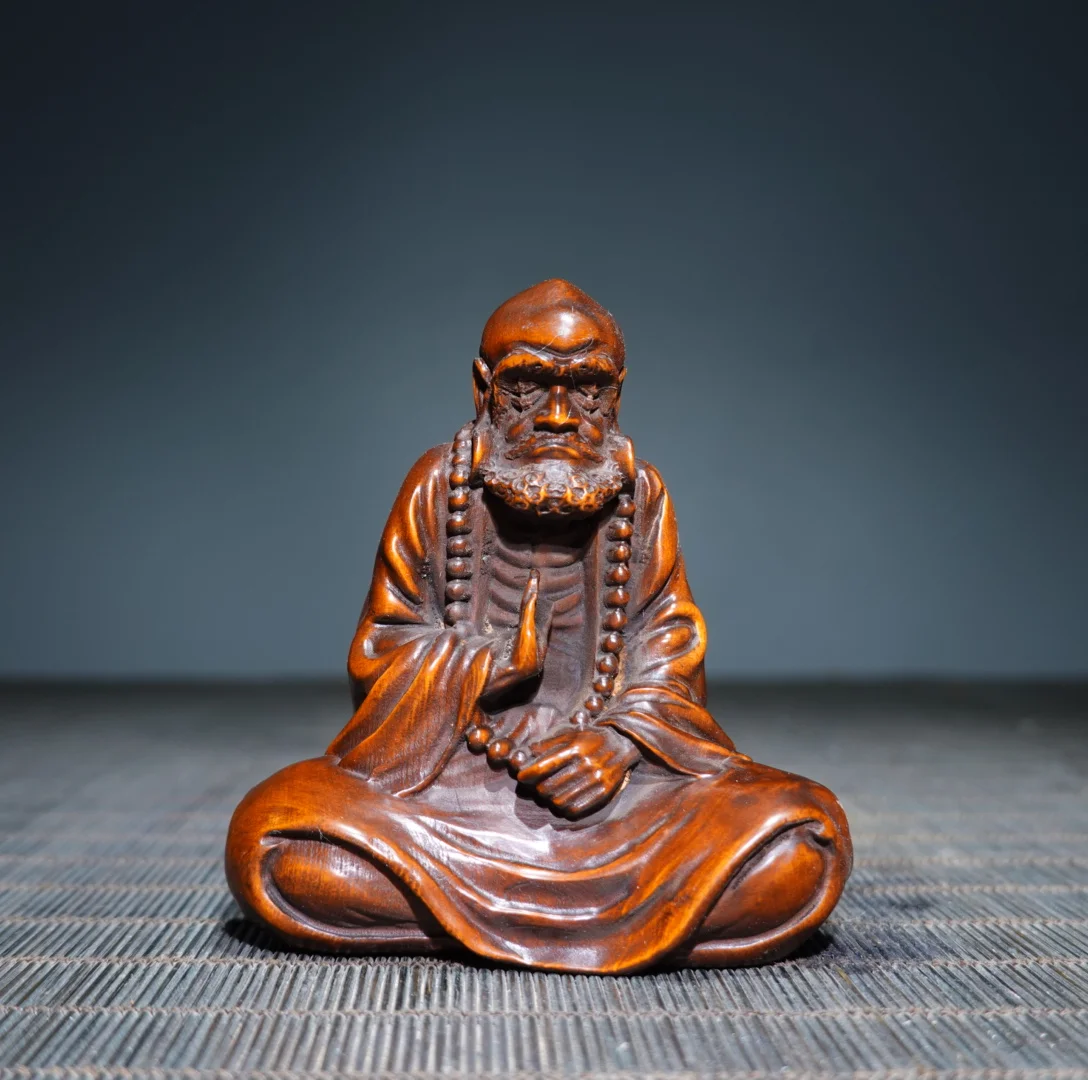 Old Boxwood Bodhidharma Sitting Buddha Amitabha Handheld components Ornaments Amulet Dharam Town house
