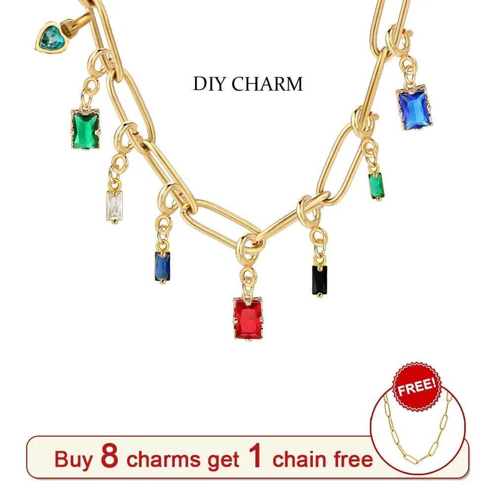INS Geometry Muticolor Cubic Zircon Charm Pendant For Women Men Brithday Stone DIY Making Jewelry Necklace Accessories Wholesale