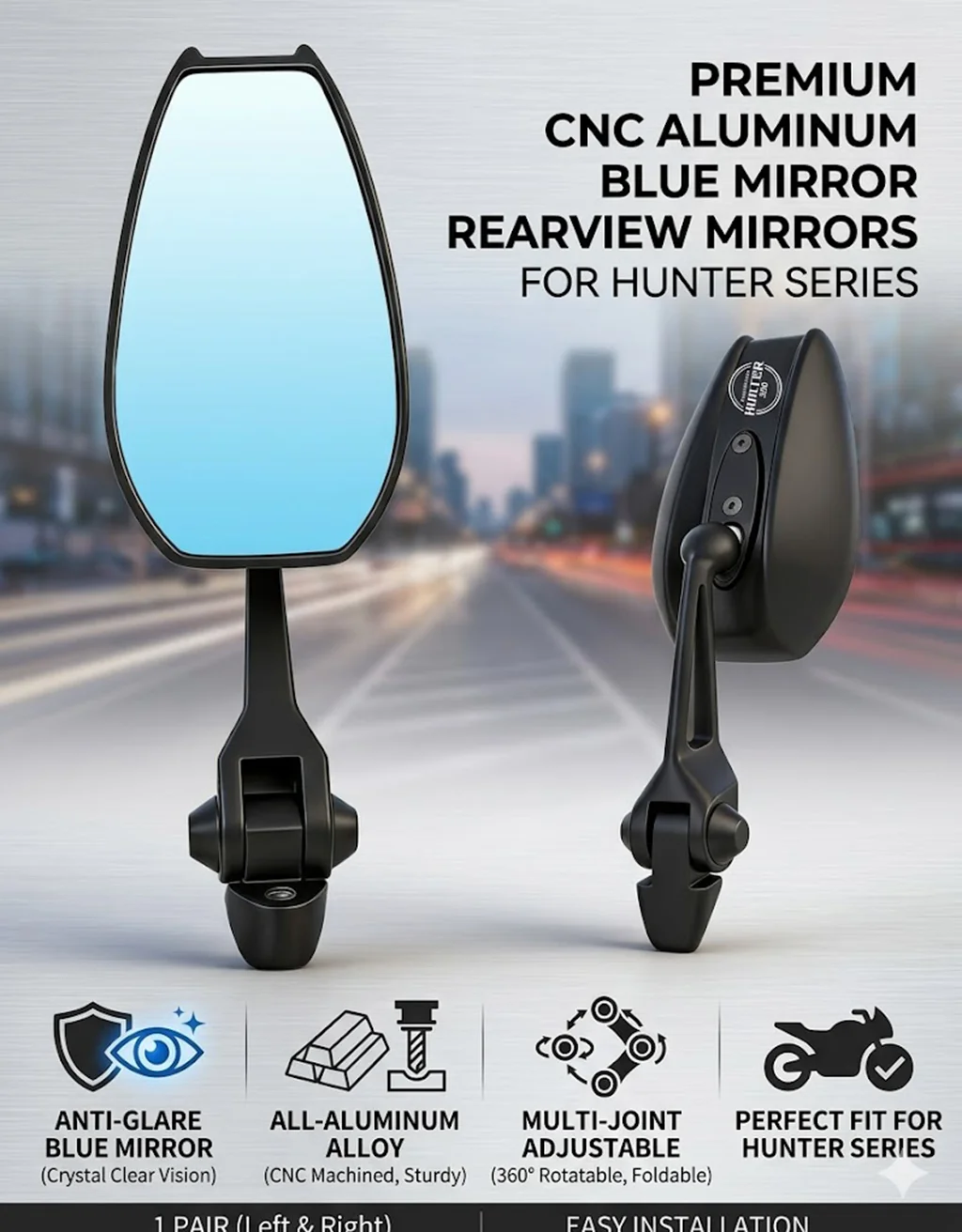 

Universal All-aluminum High-end Motorcycle Rearview Mirrors HD Convex glass For Hunter 350 hunter 350 hunter350 2023 2024 2025