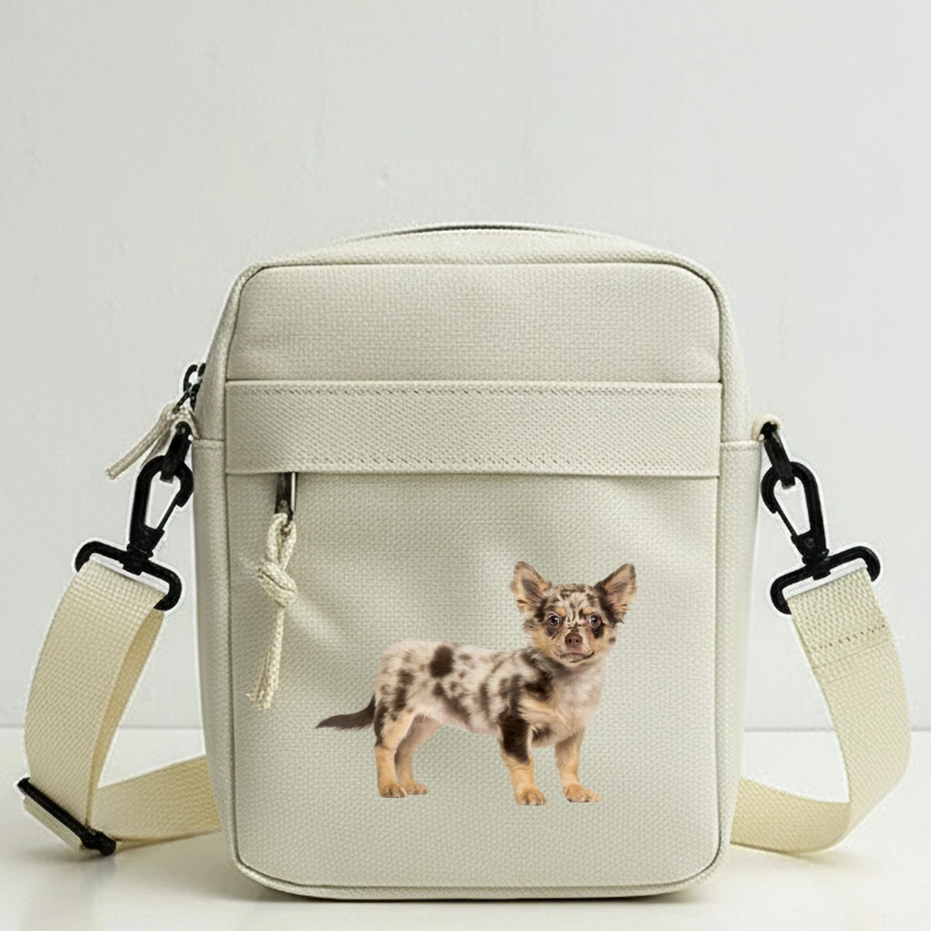 Cute Chihuahua Print Mini Shoulder Bag with Removable Strap Zip Closure for School Concert Party Daily Walk Essentials Gift