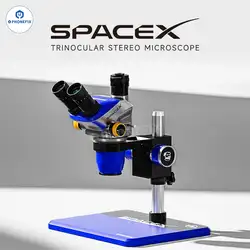 Mechanic Space X 6.5X-52X Continuous/Fixed Gear Magnification Zoom Trinocular Stereo Microscope for Lab Research PCB Soldering