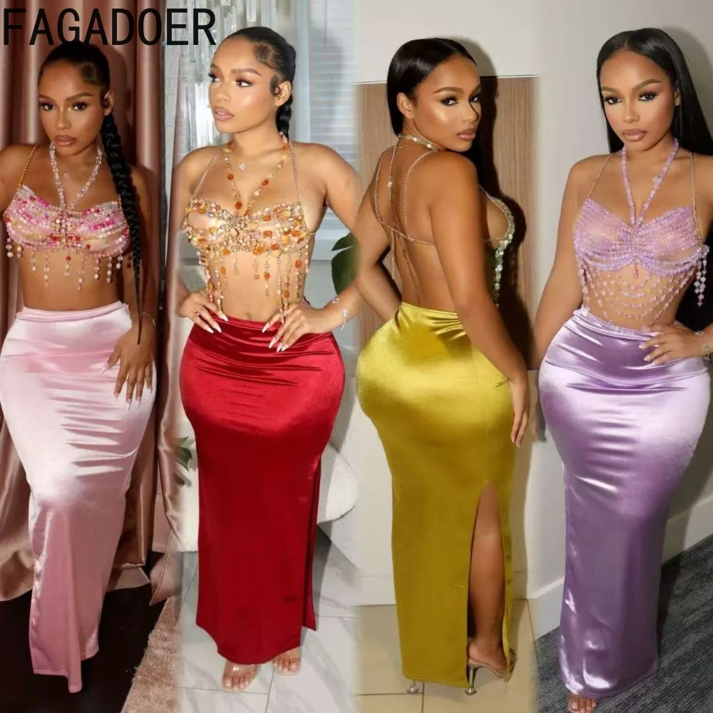 

FAGADOER Sexy Bodycon Long Skirts Women Solid Color High Slit High Waist Maxi Skirts Elegant Female Streetwear Bottoms 2025 New