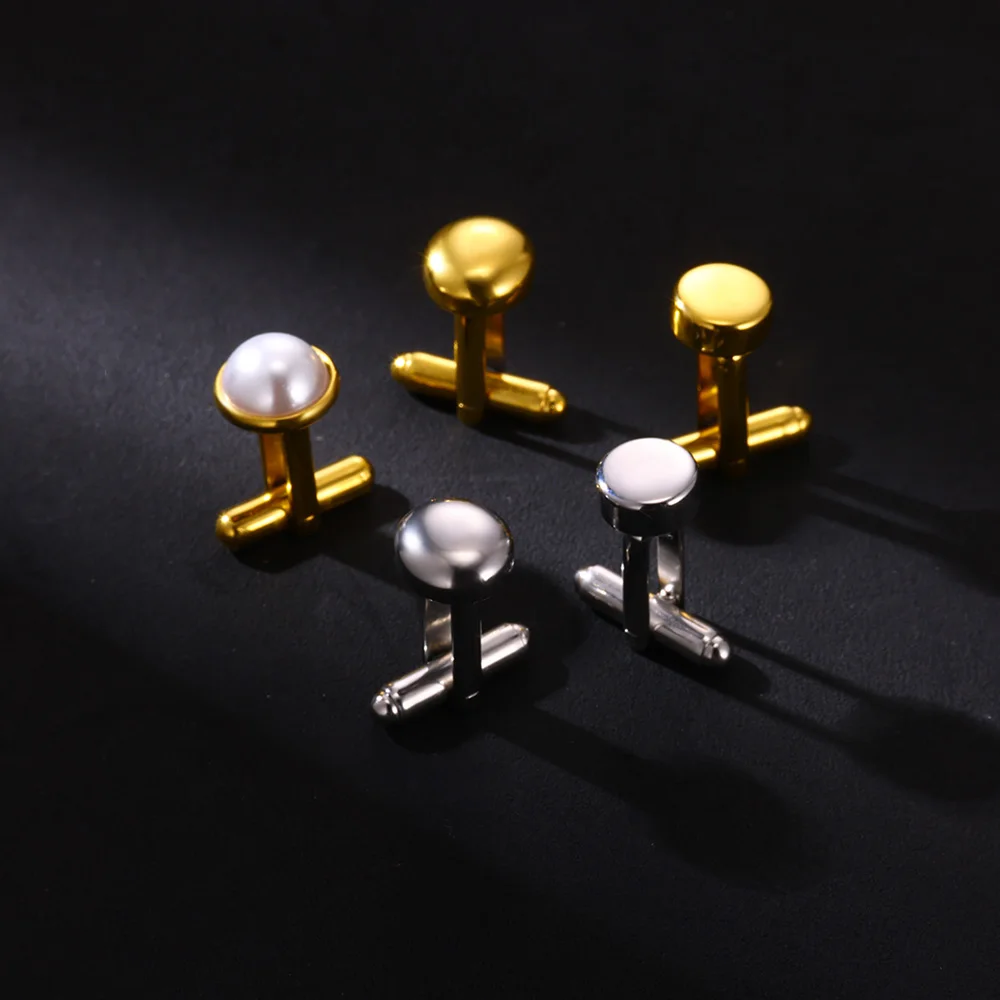 One Piece Cufflink Men Gold Color Stainless Steel Wedding Party Men's Tie Clip Jewelry Shirt Blazer Cuff Links Gentleman Gifts