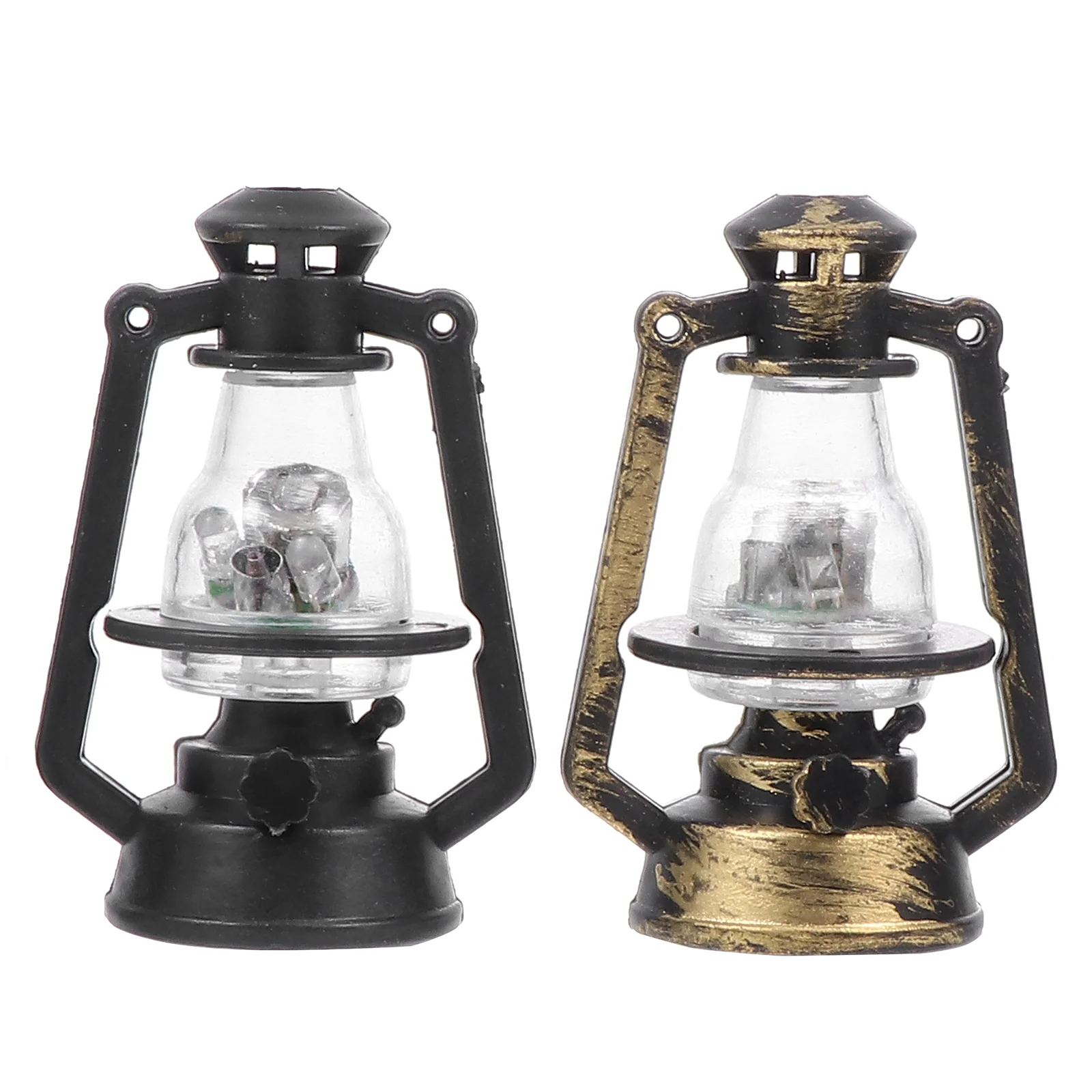 

2 Pcs Miniature Retro Lantern Simulation Kerosene Lamp Mold Toy Decor LED Plastic Scene Accessories Child
