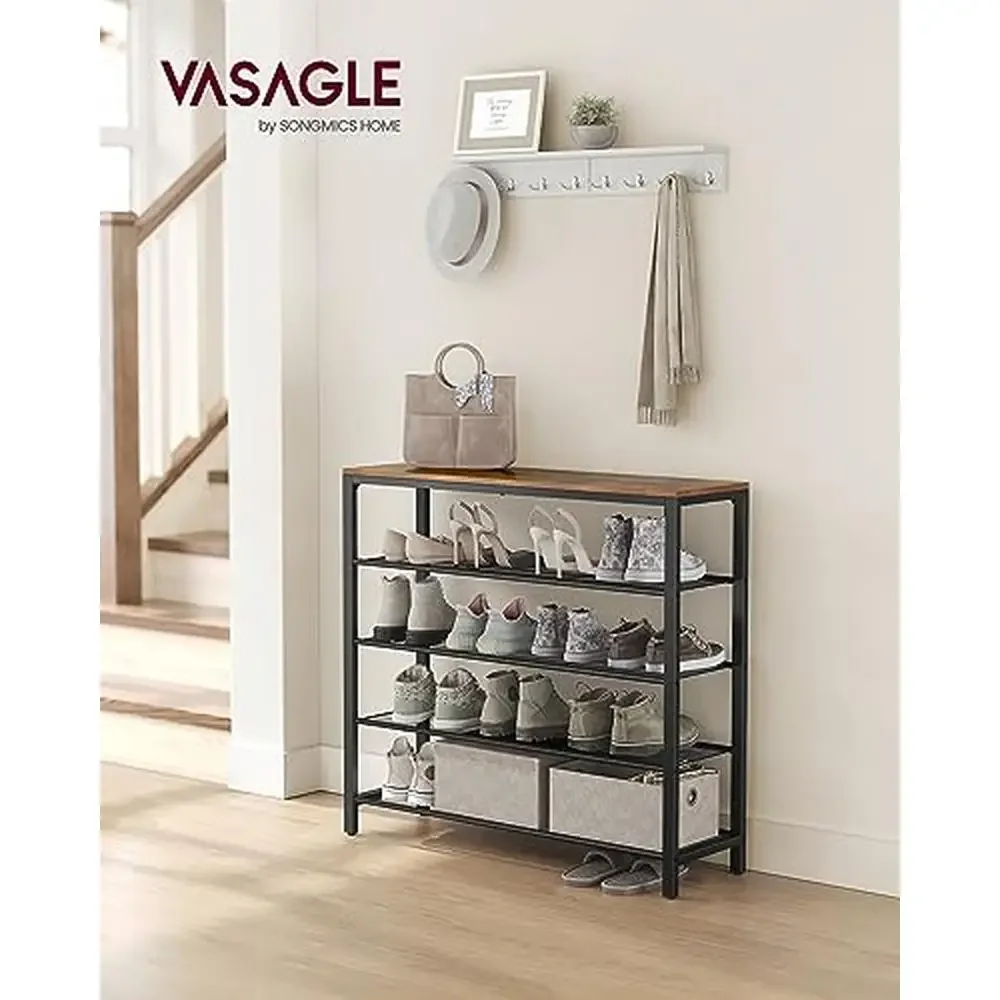 5-Tier Shoe Rack Organizer with Metal Mesh Shelves Entryway Hallway Closet Storage Solution