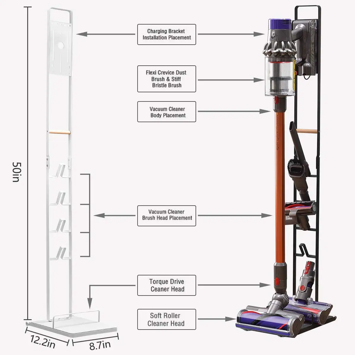 Vacuum Stand for Dyson, Stable Metal Bracket, Stand Holder, Storage for Dyson V15, V11, V10, V8, V7, V6, White, Black