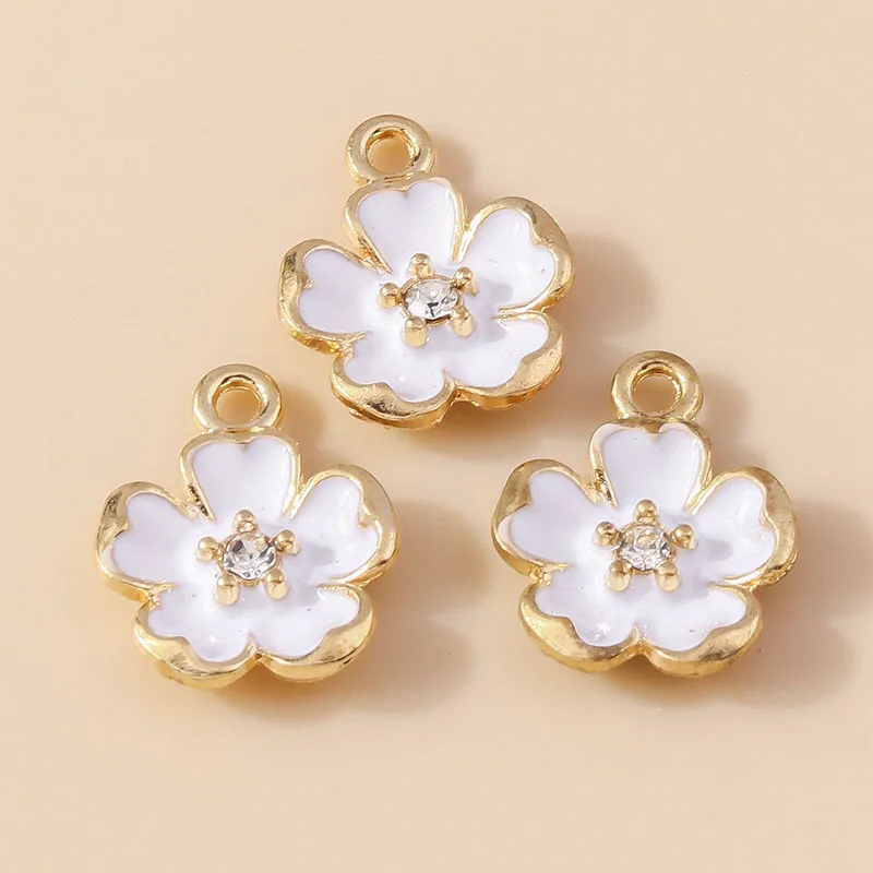 Leslie 10 Stück 12 x 15 mm schöne Emaille-Anhänger mit bunten Kristallblumen für die Schmuckherstellung, DIY-Halskette, Ohrringe, Anhänger, Zubehör – Detail 8