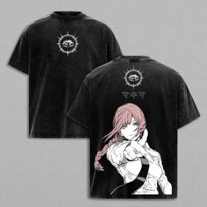 Makima Chainsaw Man Grafik-T-Shirt Manga Harajuku Washed T-Shirt Herrenbekleidung Damen Freizeitkleidung 2026 Sommer-Tees