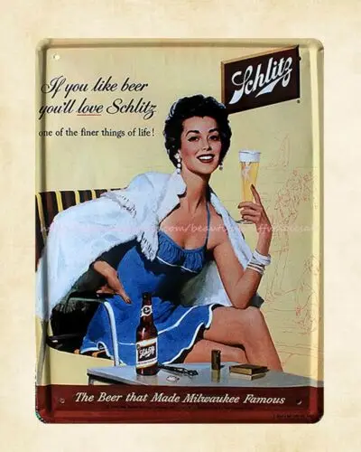 decorative home decor sexy girl schlitz beer pub bar metal tin sign