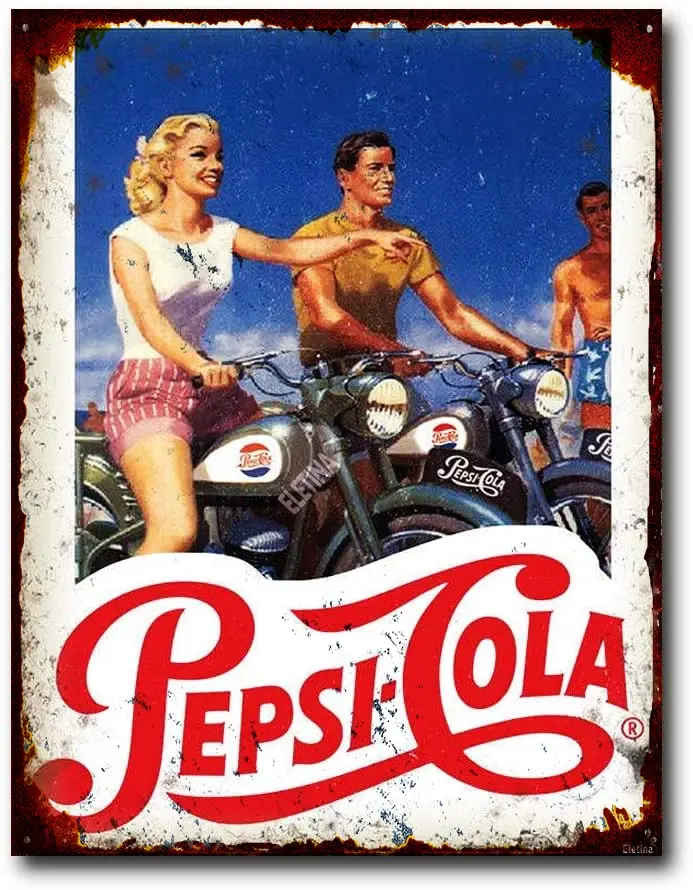 لافتة معدنية طراز بيبسي كولا ريترو ، 12x8 بوصة ، لتزيين المنزل ، النادي ، البار ، فن الجدار