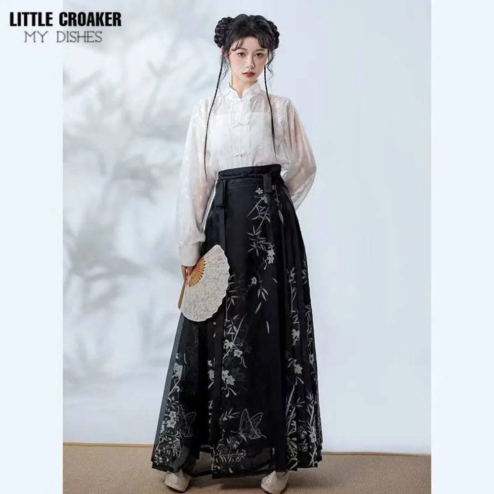 Hanfu Horse Face Skirt Women Pleat White Shirt+ Mamian Skirt Sets Chinese Vintage Traditional Hanfu Modernized Hanbok Women