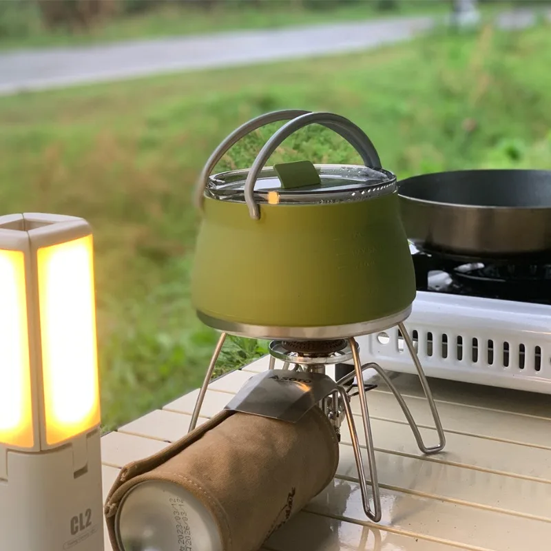 Outdoor American silicone folding kettle portable camping open flame coffee making tea cassette stove cooking portable pot