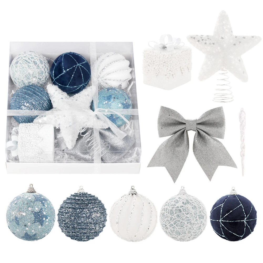 18Pcs Christmas Ball Ornaments Blue Quality Foam Christmas Ball Tree Top Star Set Christmas Tree Pendant For Home Xmas Navidad