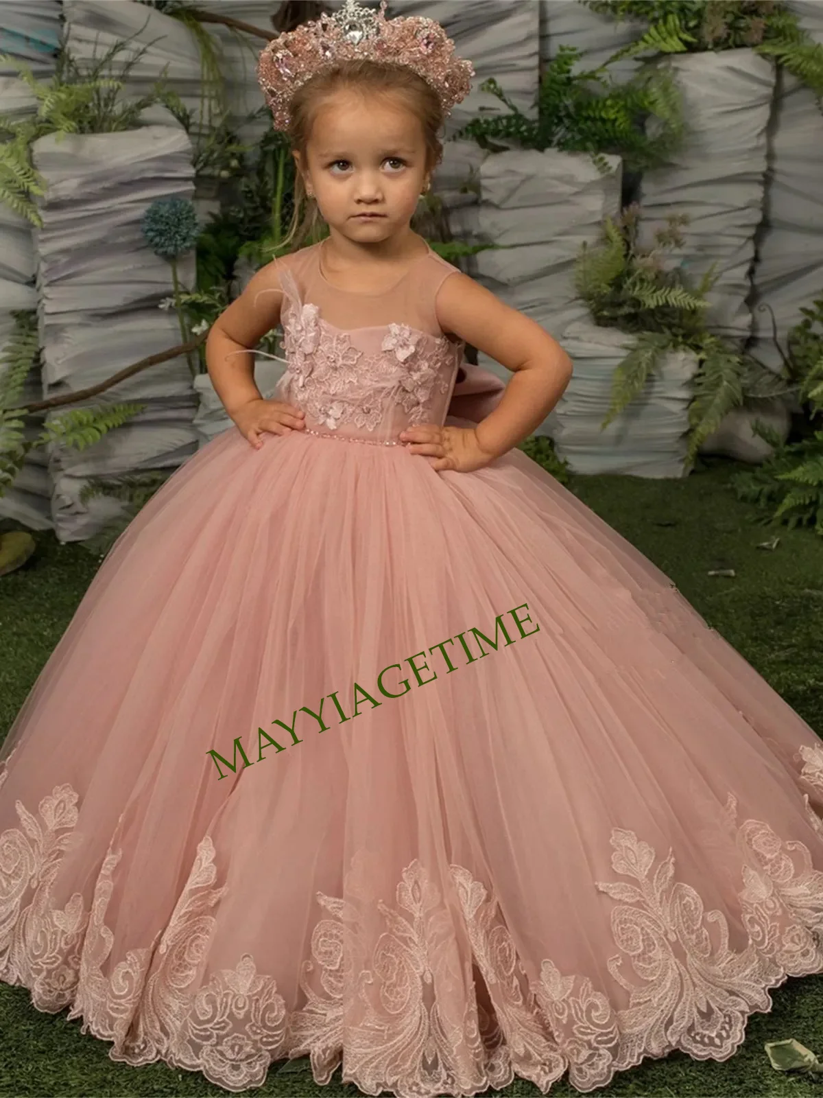 Joelho Comprimento Puffy mangas vestido para meninas, Flower Girl Dresses, Vestido de festa de casamento, Cute Baby Girl