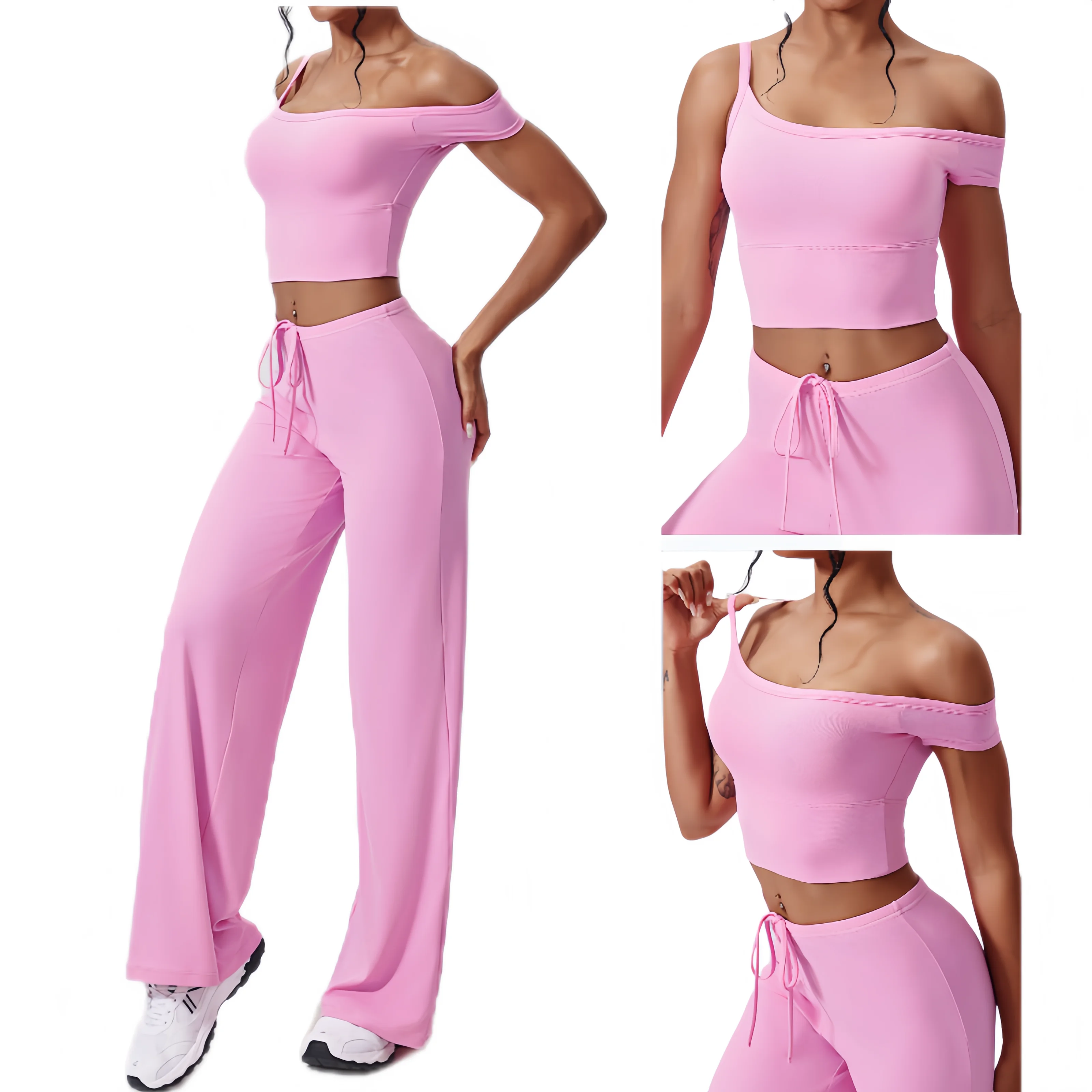 

Antibacterial Yoga Suit Set, Inclined Shoulder Tight Fitting Quick Drying Fitness Suit, Loose Casual Sports Suit for Women